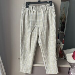 Plaid Women's Trousers in Cream and Gray